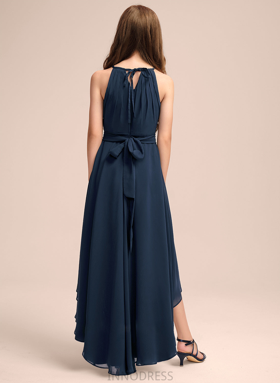 A-Line Asymmetrical Neck With Bow(s) Chiffon Junior Bridesmaid Dresses Adison Ruffles Scoop