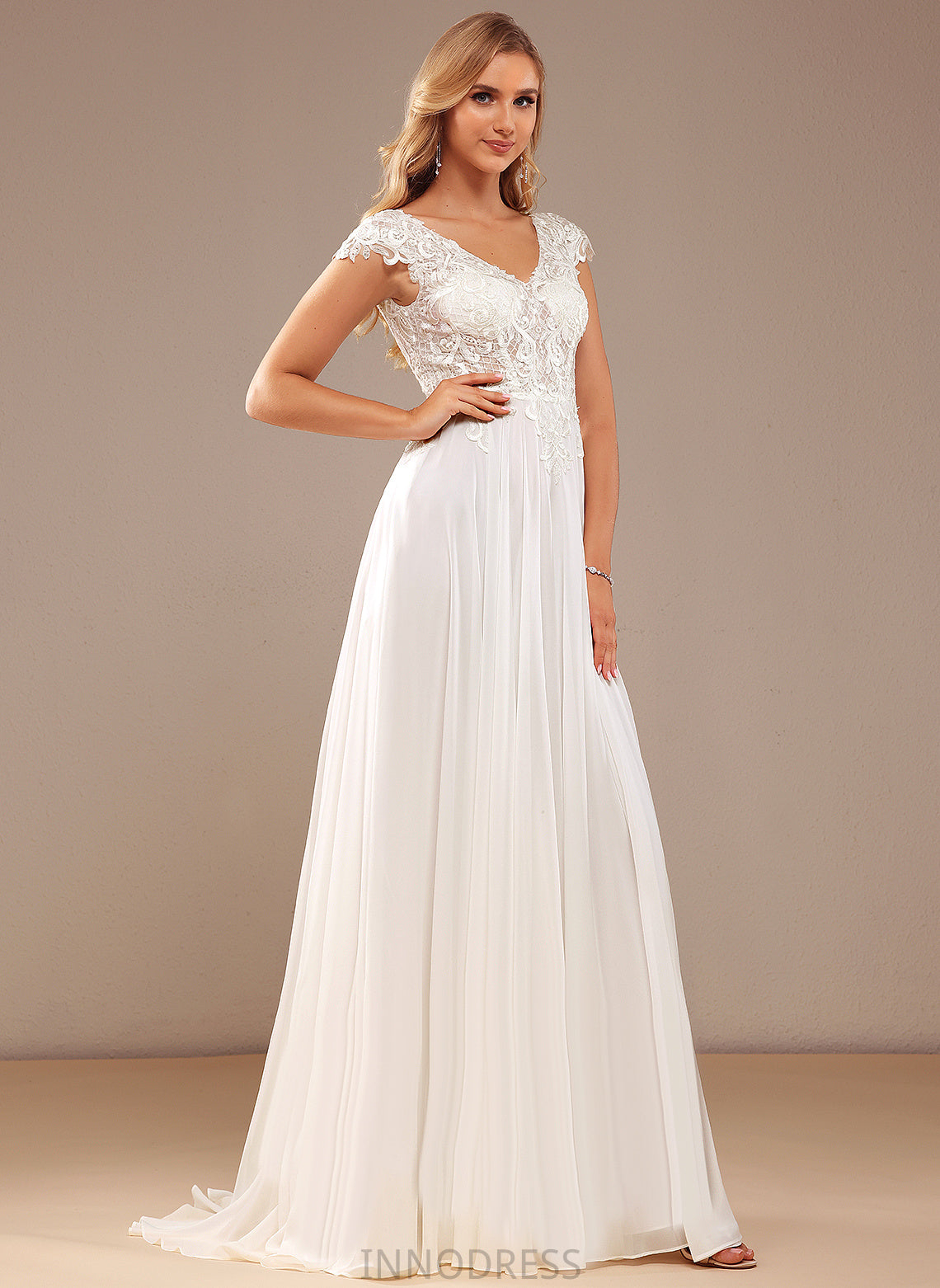 Wedding Dresses Lace Chiffon With Alexa A-Line Train Lace Dress Sweep Wedding V-neck