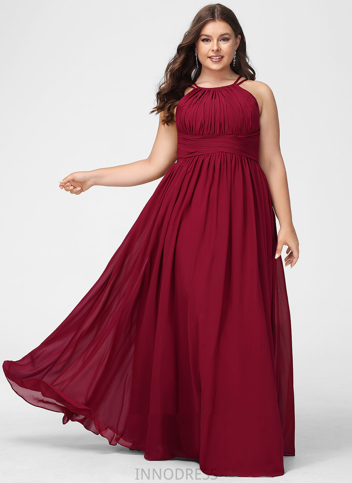 Scoop Silhouette Length Ruffle Fabric A-Line Floor-Length Embellishment Neckline Hazel Spaghetti Staps Sleeveless Bridesmaid Dresses