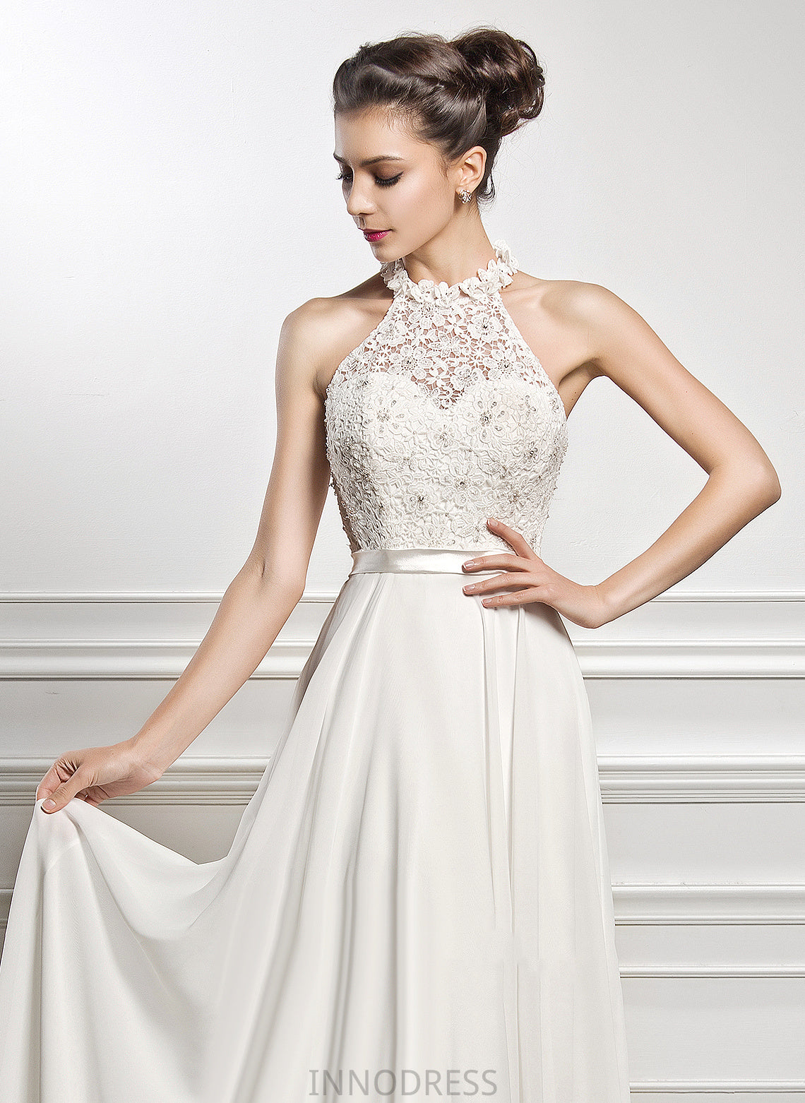 Wedding With Scoop Lace A-Line Floor-Length Neck Dress Chiffon Sequins Wedding Dresses Beading Camila