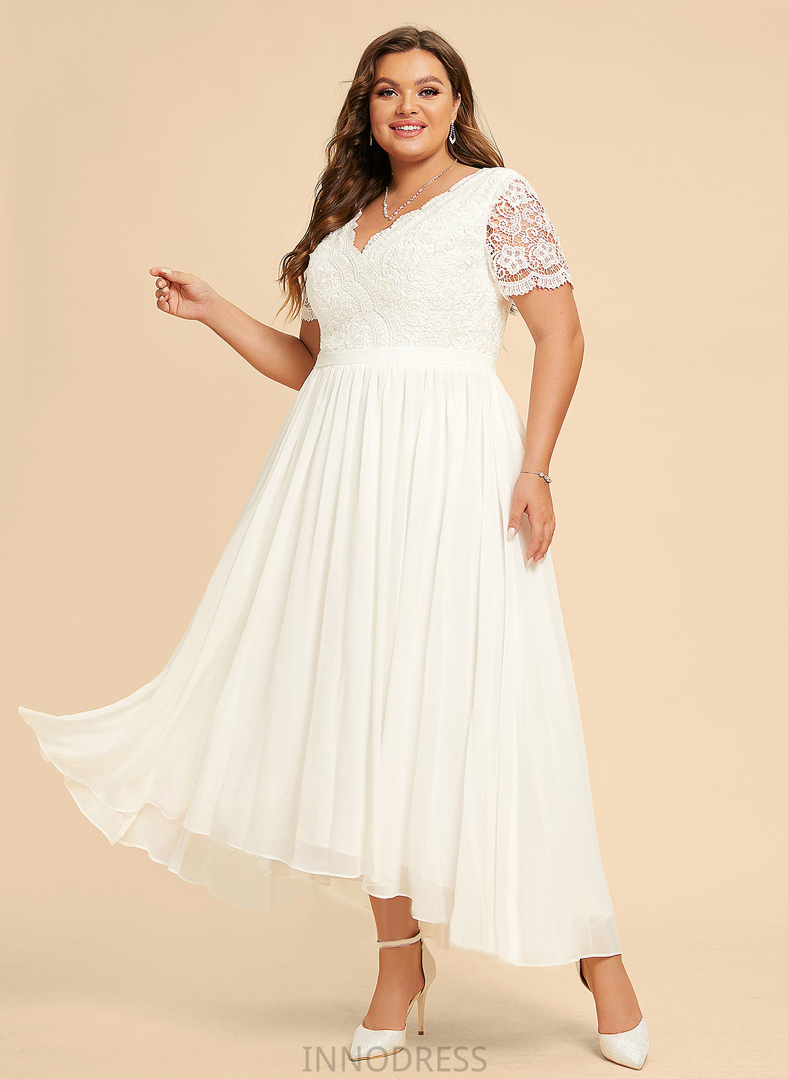 Chiffon Asymmetrical Dress Wedding Dresses Wedding A-Line Lace V-neck With Lola