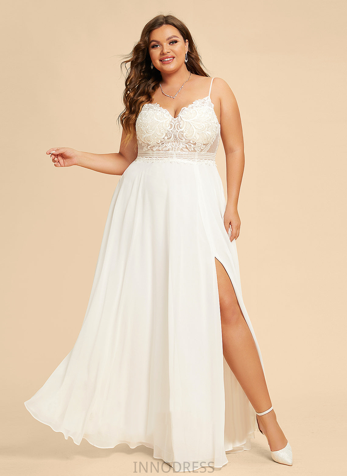 Floor-Length Dress Kyleigh Lace Wedding A-Line Wedding Dresses V-neck Chiffon