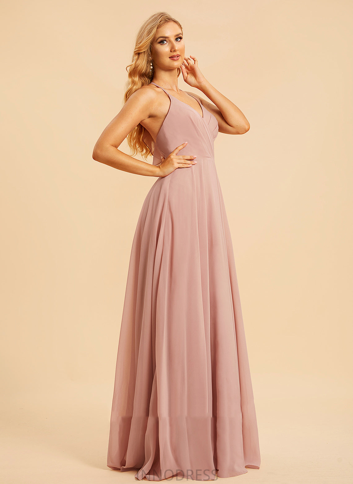 A-Line Ruffle Length V-neck Silhouette Fabric Embellishment Neckline Floor-Length Eileen V-Neck A-Line/Princess Bridesmaid Dresses