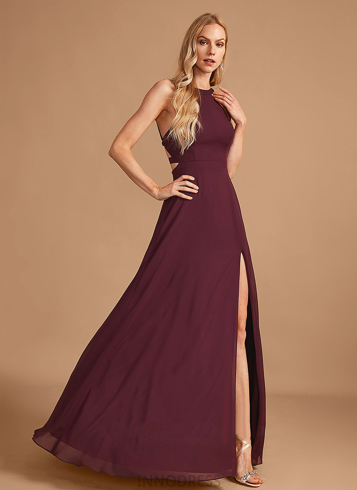 Neckline Floor-Length SplitFront Silhouette Length Embellishment Fabric HighNeck A-Line Laurel V-Neck Sleeveless Bridesmaid Dresses