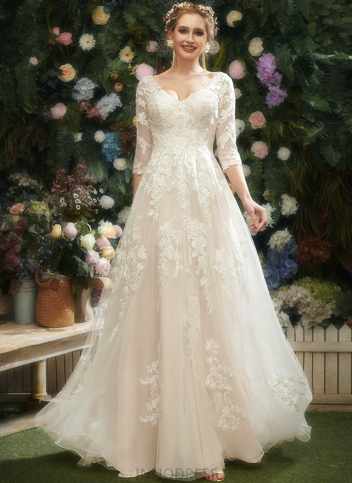 V-neck With Sequins Ansley Wedding Dresses A-Line Dress Court Wedding Train