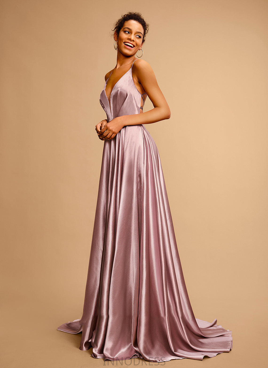 Sweep Prom Dresses Ball-Gown/Princess Cora Satin Train V-neck