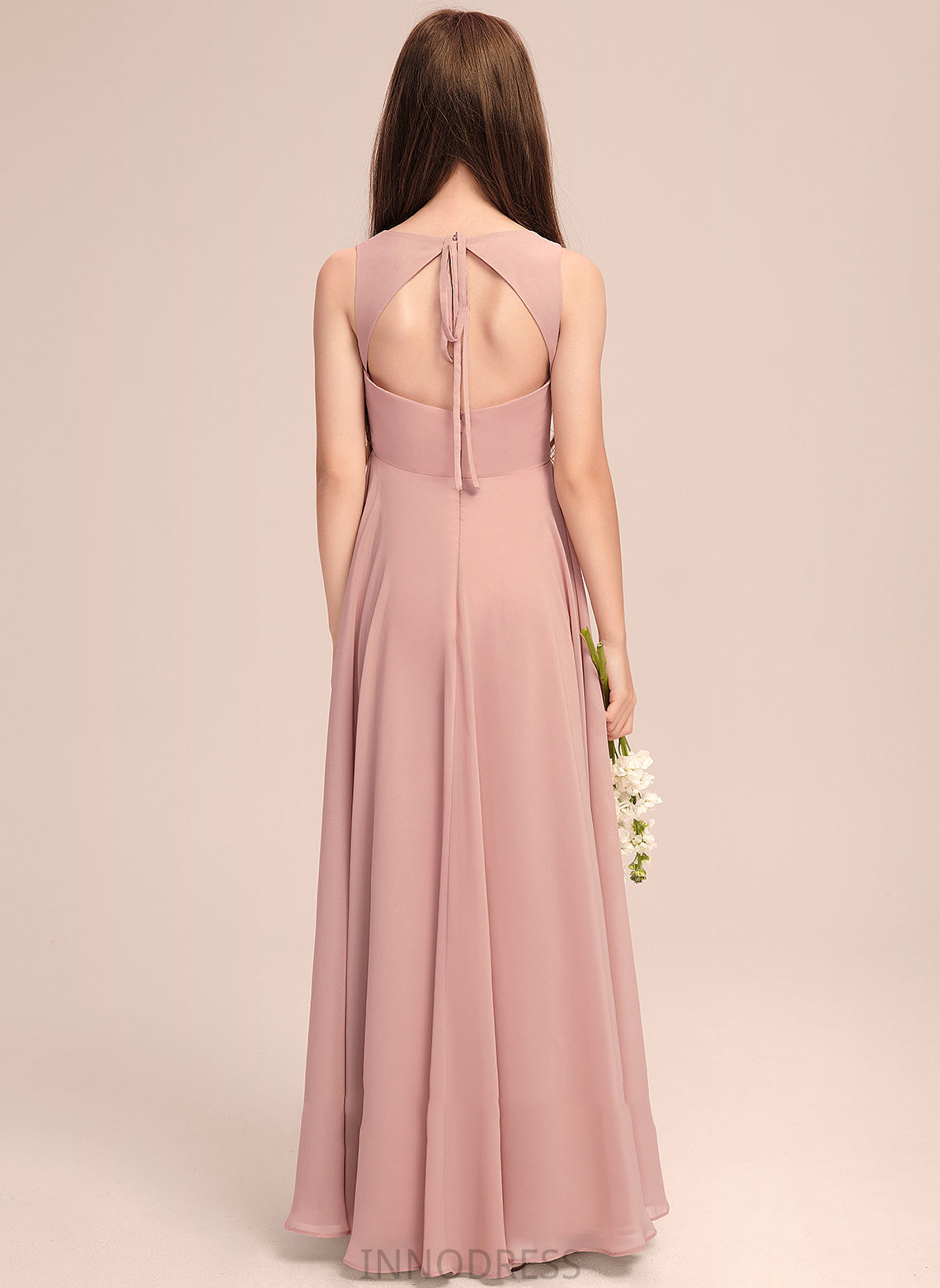 Junior Bridesmaid Dresses With Scoop Bow(s) Chiffon Kaylen Floor-Length A-Line Neck