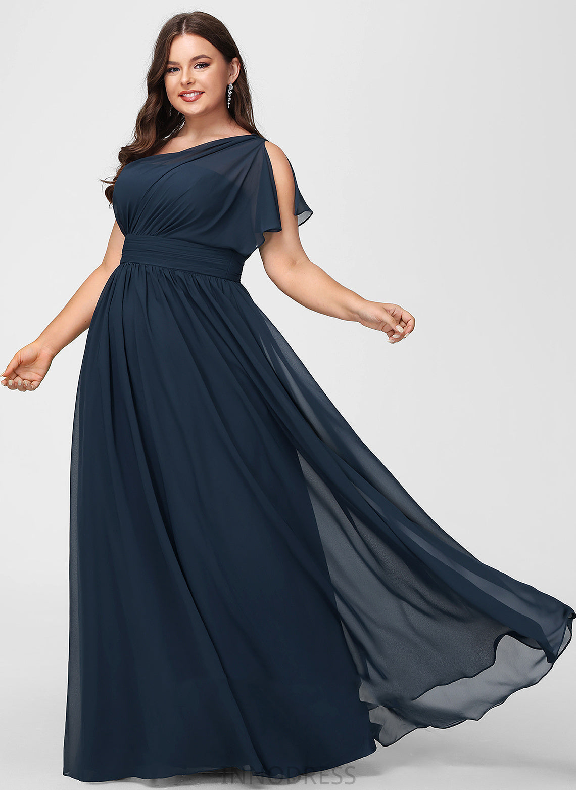 Silhouette Neckline A-Line Fabric Embellishment Ruffle Floor-Length Length One-Shoulder Selah Sleeveless Trumpet/Mermaid Bridesmaid Dresses