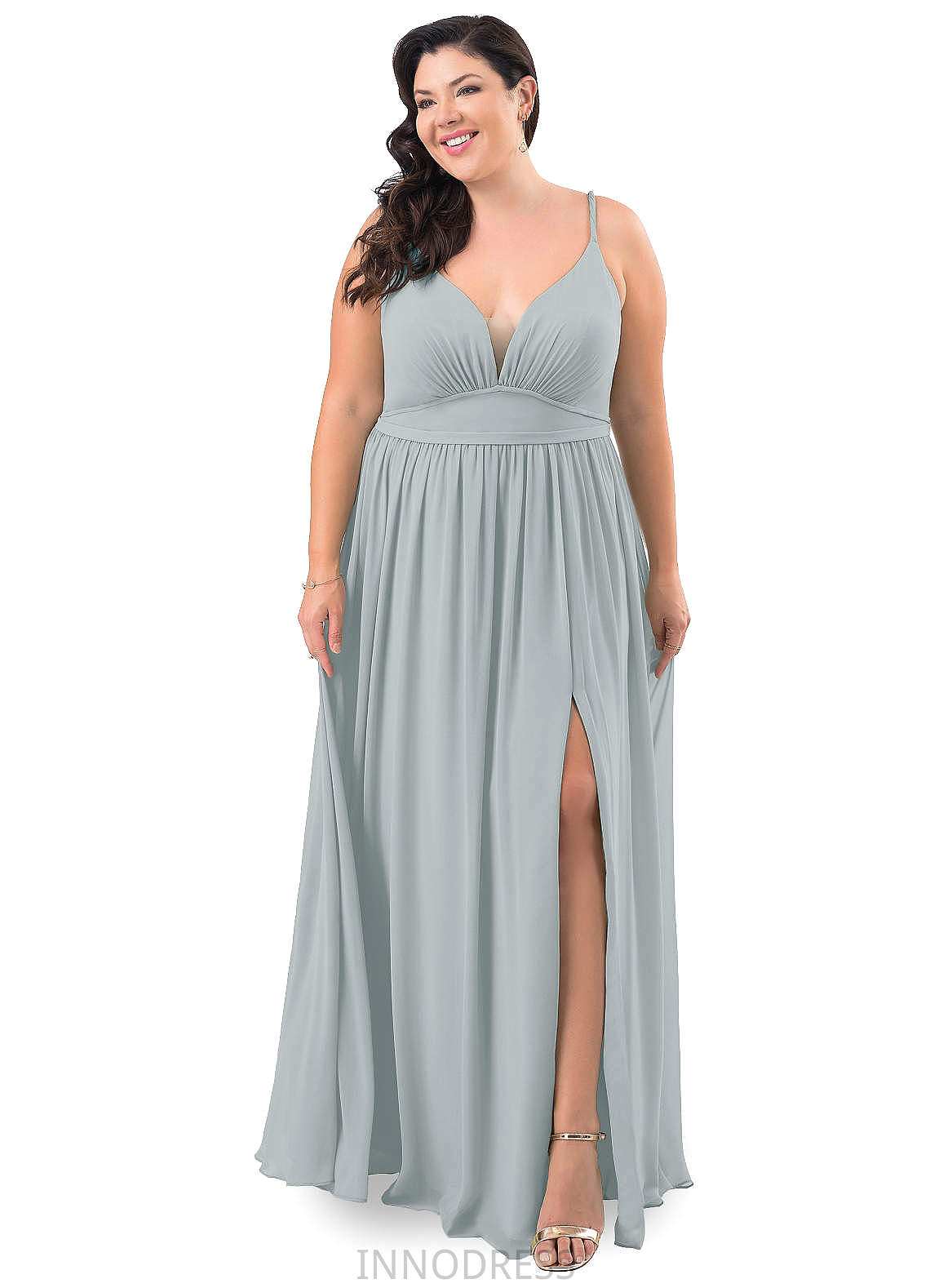 Molly Natural Waist A-Line/Princess Floor Length V-Neck Sleeveless Bridesmaid Dresses