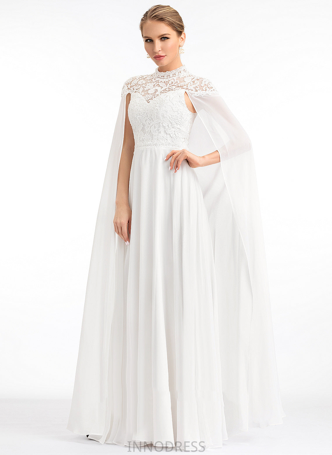 High Faith Wedding Dress Chiffon A-Line Lace Neck Floor-Length Wedding Dresses