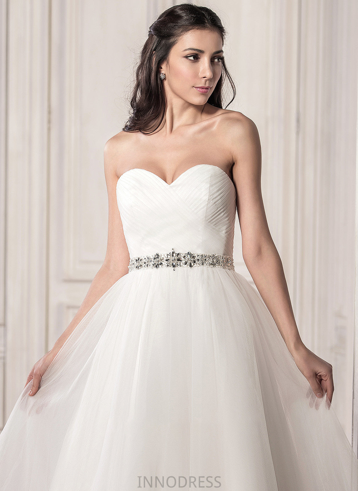 Ruffle Wedding Dresses With Wedding Sequins Sweetheart Beading Tea-Length A-Line Tulle Dress Serena