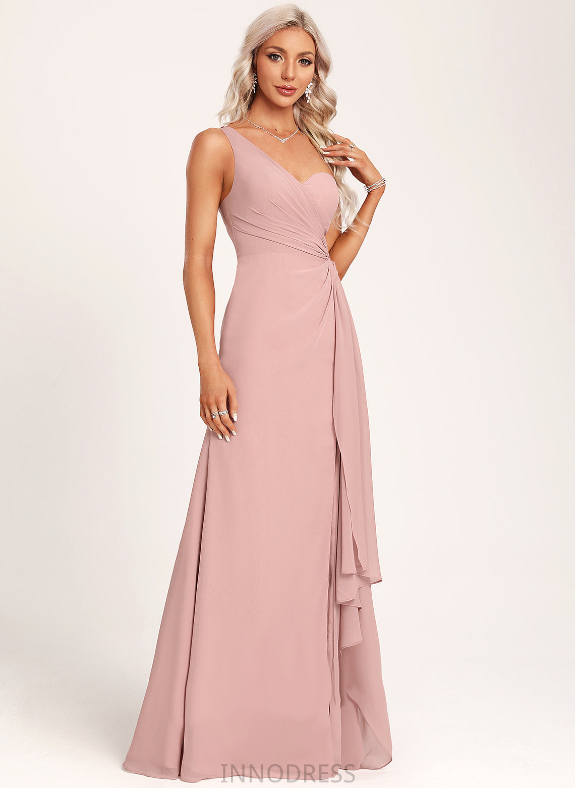 Length Ruffle Neckline Fabric Silhouette A-Line One-Shoulder Embellishment Floor-Length Katelyn A-Line/Princess Scoop Bridesmaid Dresses