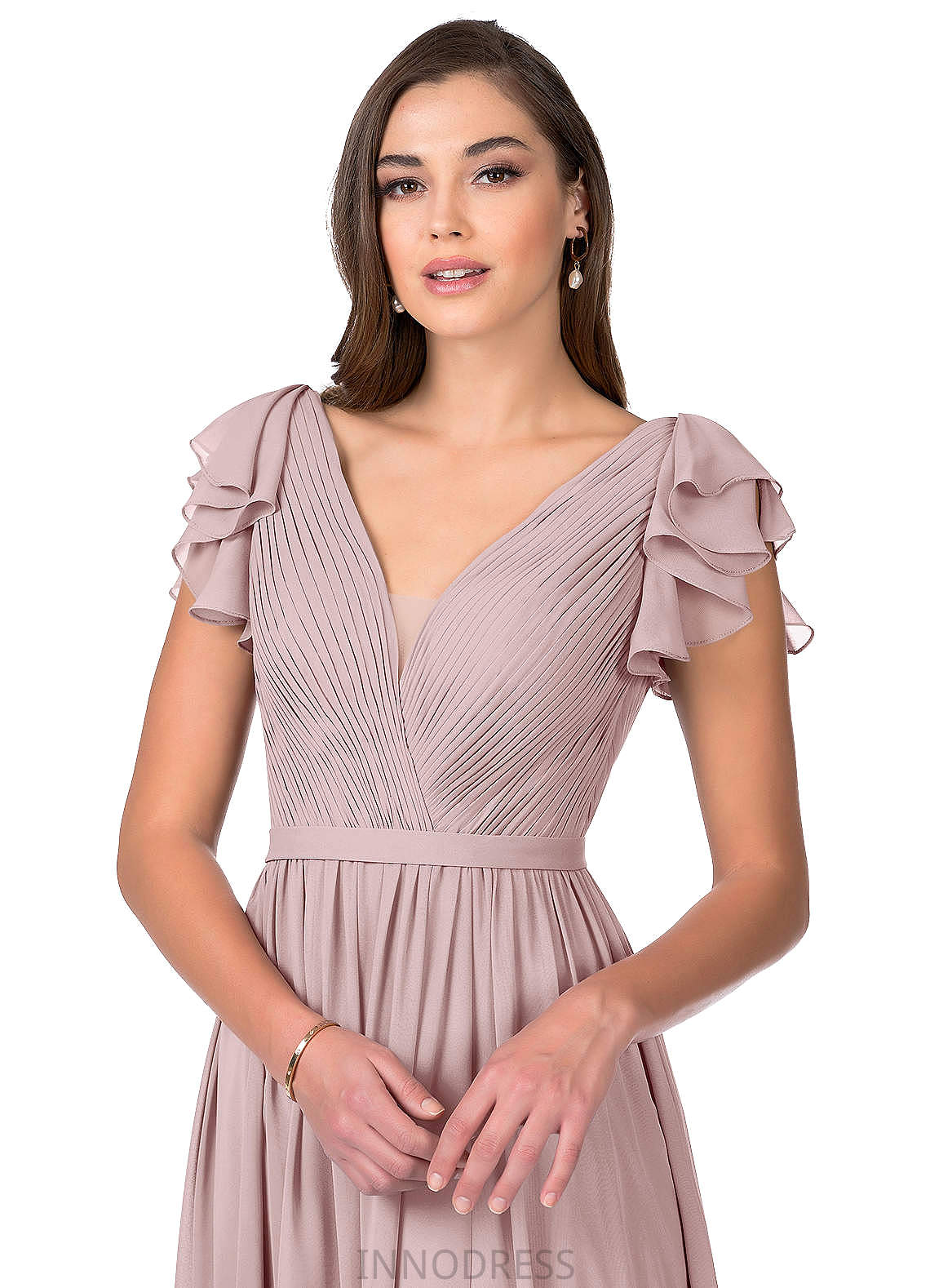 Aleena A-Line/Princess Empire Waist V-Neck High Low Sleeveless Bridesmaid Dresses