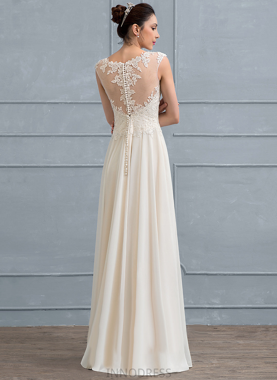 Floor-Length Beading With Scoop Neck Tatiana Sequins Wedding Dresses Chiffon Dress A-Line Lace Wedding