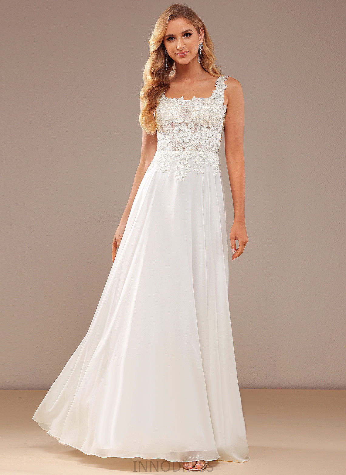 Square Chiffon Floor-Length Wedding Wedding Dresses With A-Line Dress Lace Sanaa Sequins