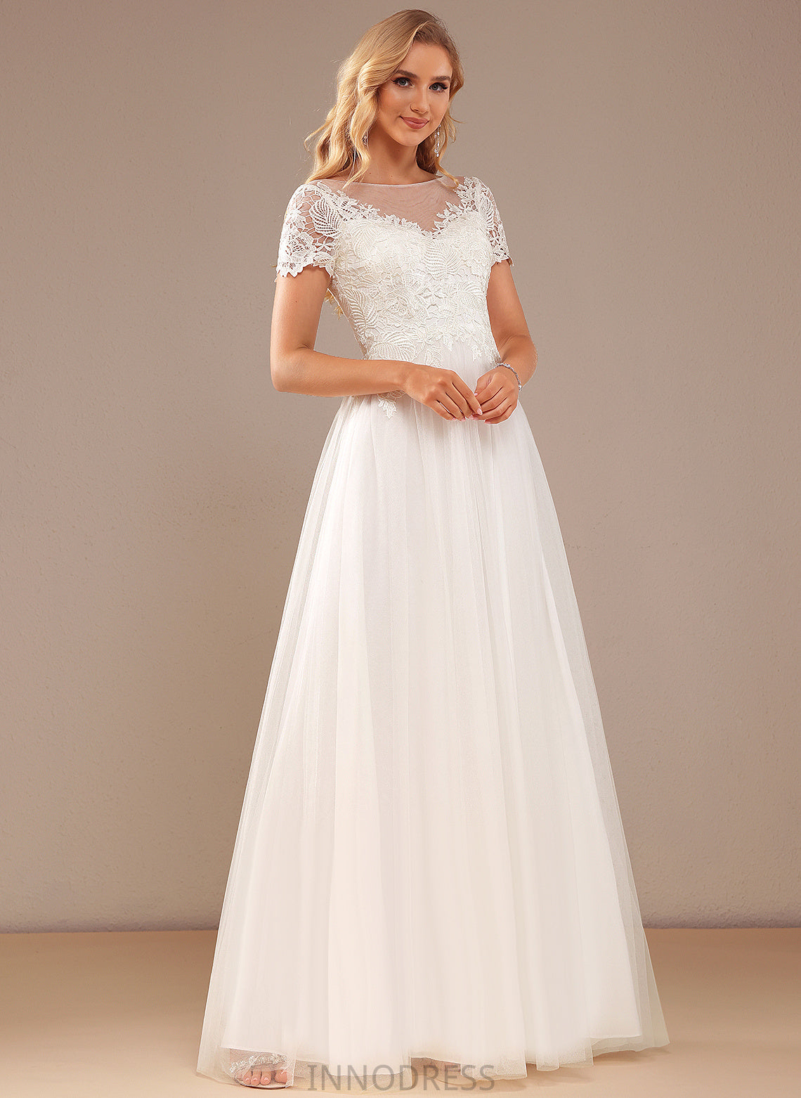 Sloane Lace Lace Floor-Length Neck A-Line With Scoop Wedding Dresses Tulle Wedding Dress