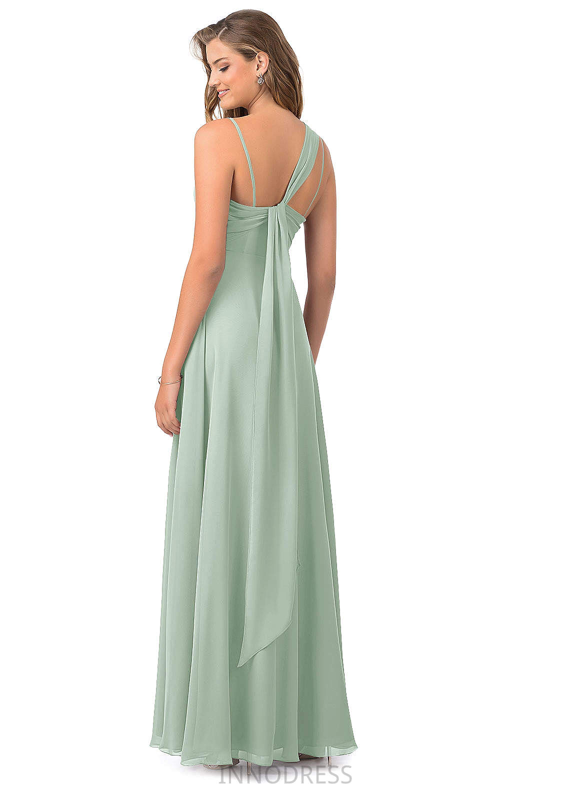 Pamela Natural Waist Sleeveless Spaghetti Staps Floor Length Off The Shoulder A-Line/Princess Bridesmaid Dresses