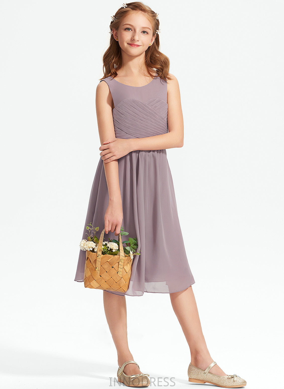 Neck Junior Bridesmaid Dresses Scoop Chiffon Kay With Ruffle A-Line Knee-Length