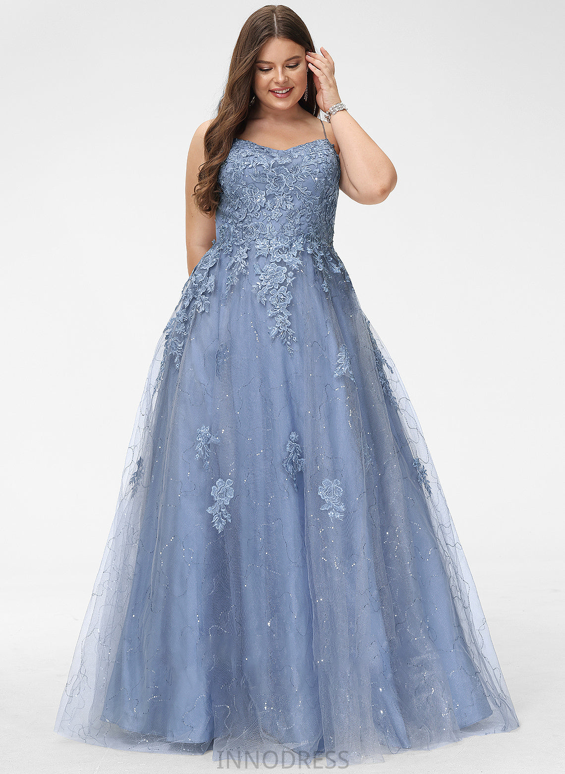 Sequins Aliana Split Tulle Front Square Ball-Gown/Princess Prom Dresses Floor-Length With Neckline