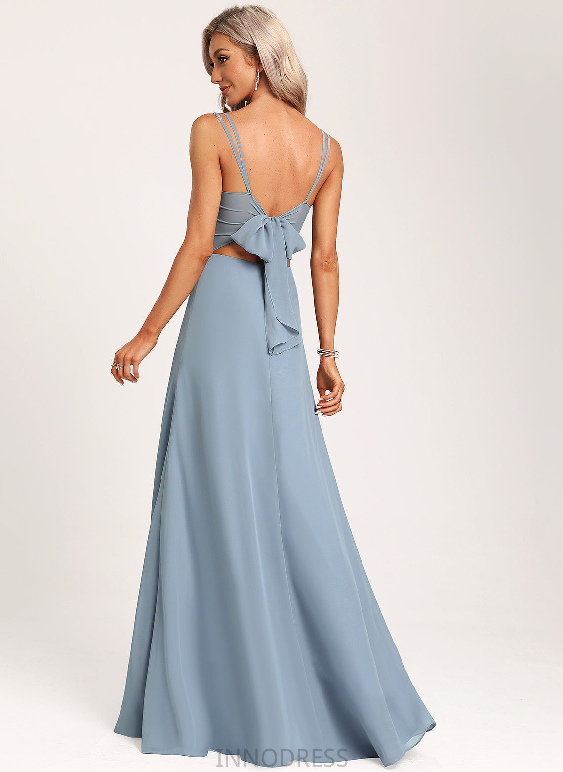 Fabric Length A-Line Embellishment Floor-Length V-neck Neckline Ruffle Silhouette Cierra Spandex Sleeveless Bridesmaid Dresses