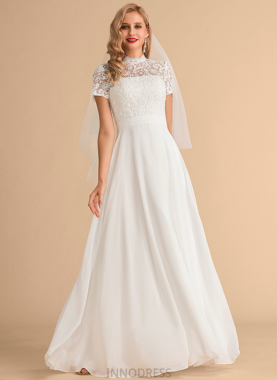 Lace High Wedding Dress Wedding Dresses Floor-Length Gianna Neck Chiffon A-Line