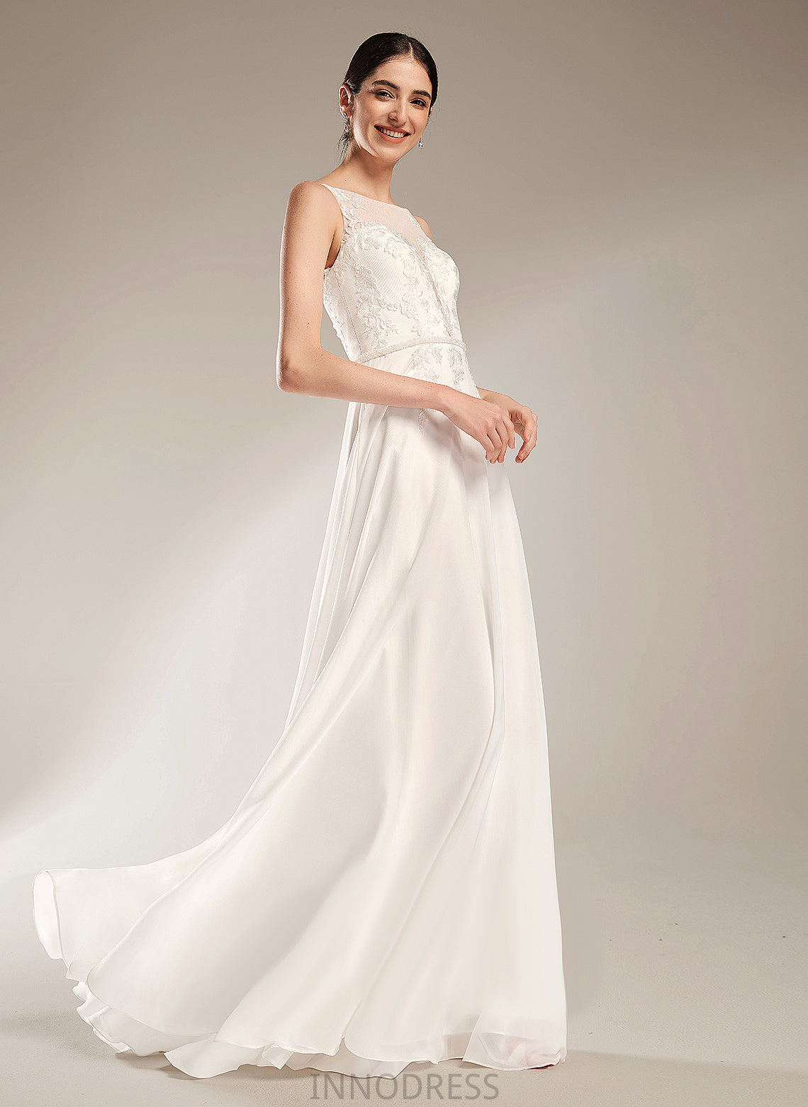 Chiffon Wedding Dresses Wedding A-Line With Dress Train Lace Itzel Illusion Sweep Sequins