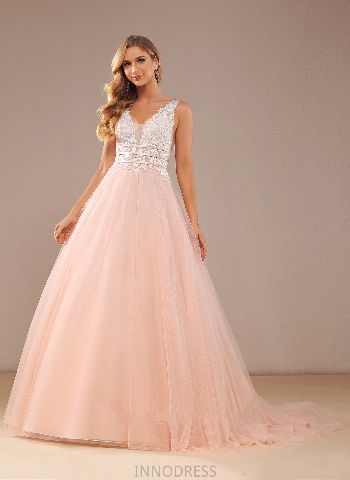 Dress Wedding V-neck Lace Court Wedding Dresses Train Ciara Lace Sequins With Ball-Gown/Princess Tulle