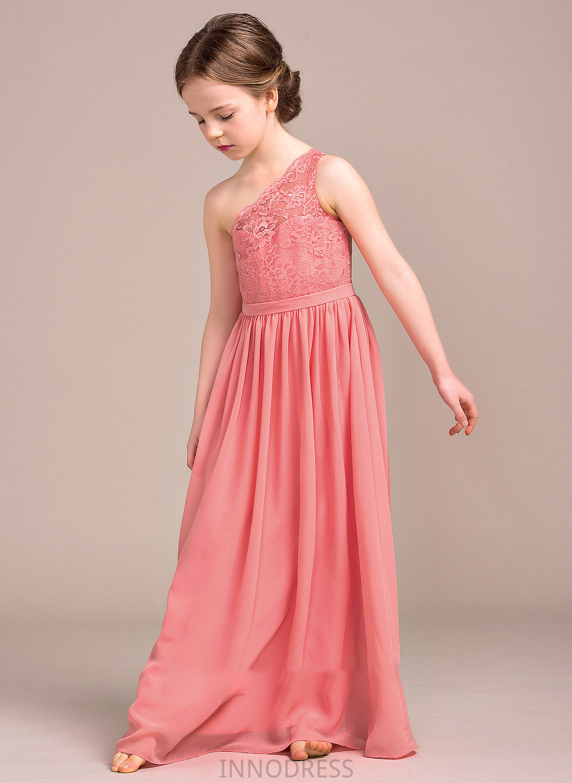 Chiffon Junior Bridesmaid Dresses Essence One-Shoulder Floor-Length A-Line Lace