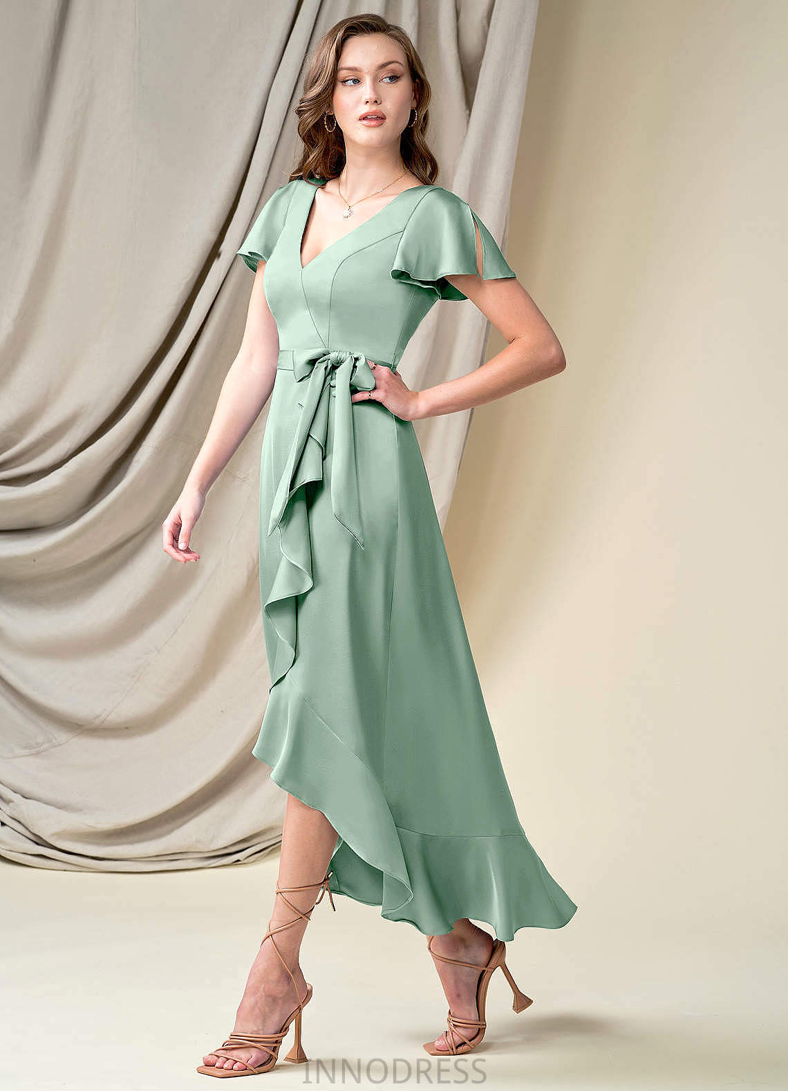 Arielle A-Line/Princess Spaghetti Staps Sleeveless Floor Length Natural Waist Bridesmaid Dresses