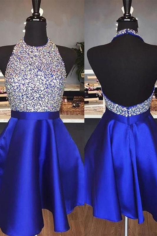 Glitter Rhinestones Navy Homecoming Dresses Jean Blue Party Dress