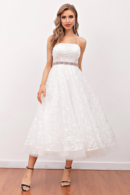 White Midi Prom Lace Jean Homecoming Dresses Dress