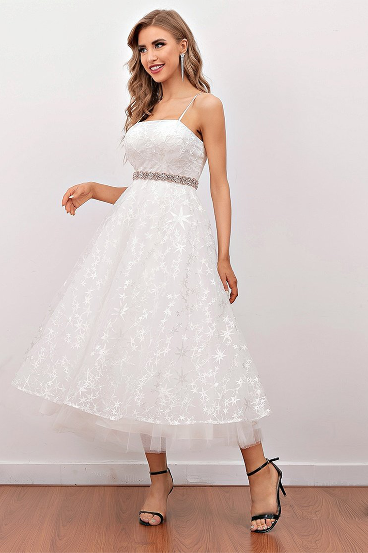 White Midi Prom Lace Jean Homecoming Dresses Dress