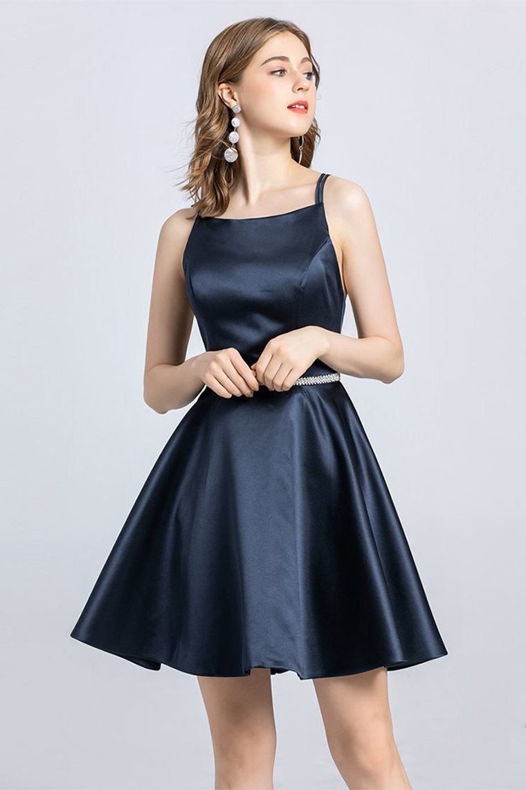 Satin Homecoming Dresses Nylah A-Line Spaghetti Strap Sleeveless Open Back