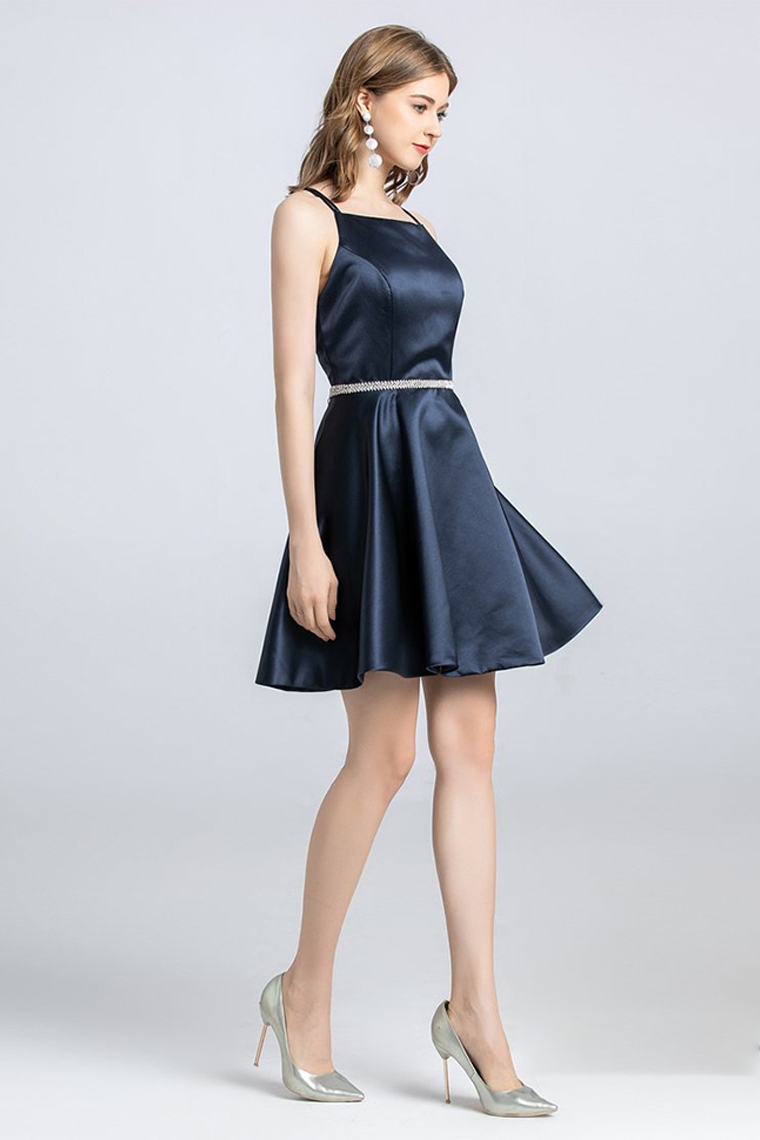 Satin Homecoming Dresses Nylah A-Line Spaghetti Strap Sleeveless Open Back