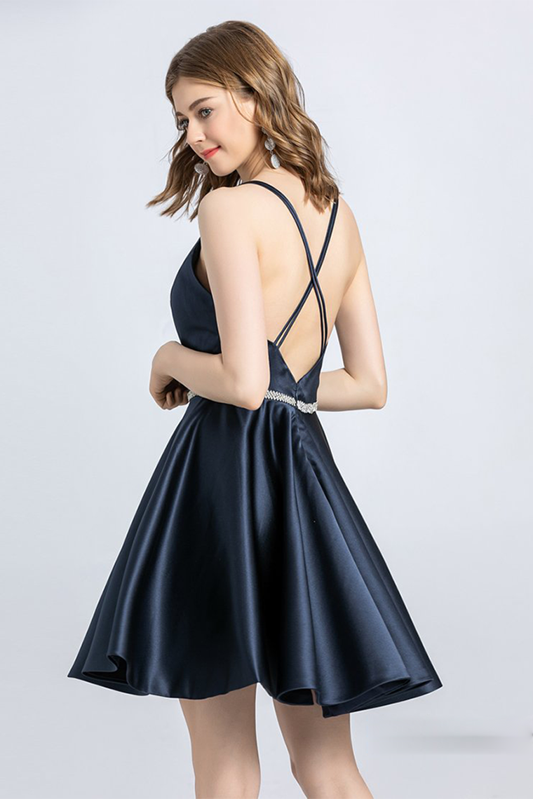 Satin Homecoming Dresses Nylah A-Line Spaghetti Strap Sleeveless Open Back