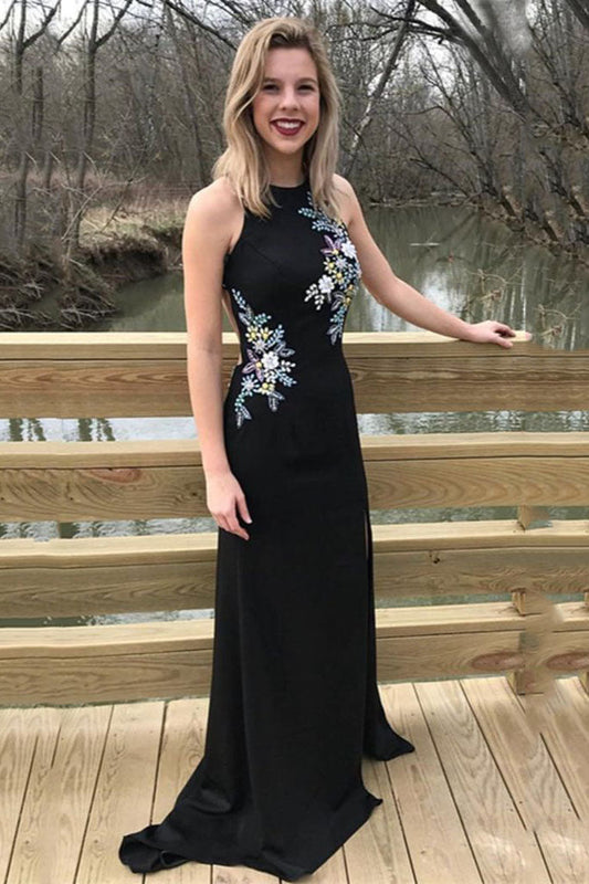 Elegant Long Black Beaded Formal Evening Gowns Mermaid Prom Dresses