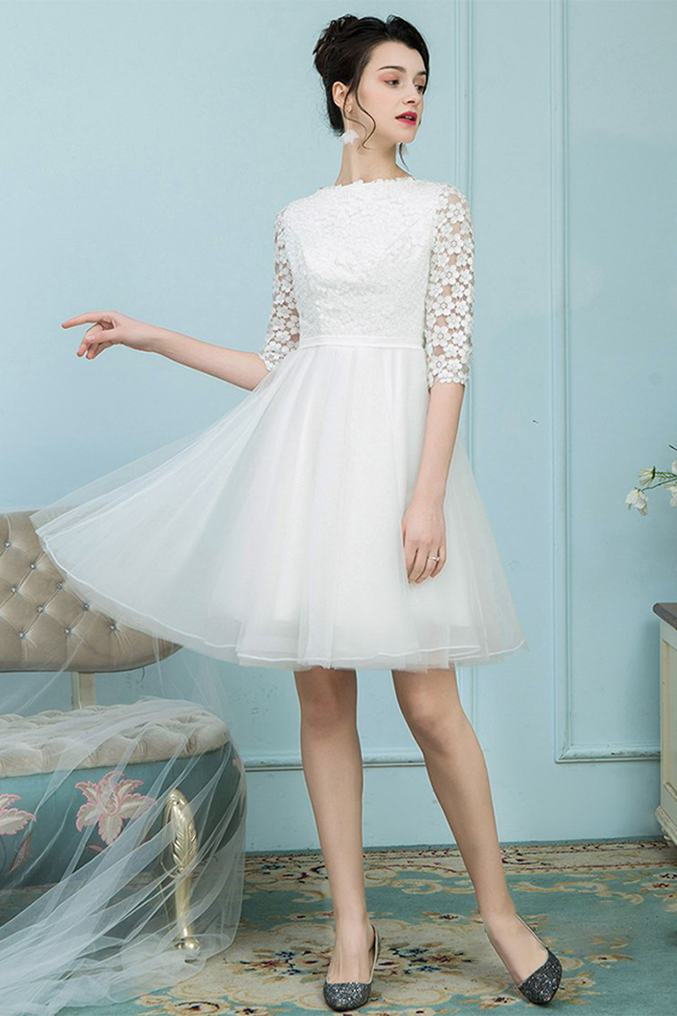 Bateau Lynn Homecoming Dresses White Tulle Short