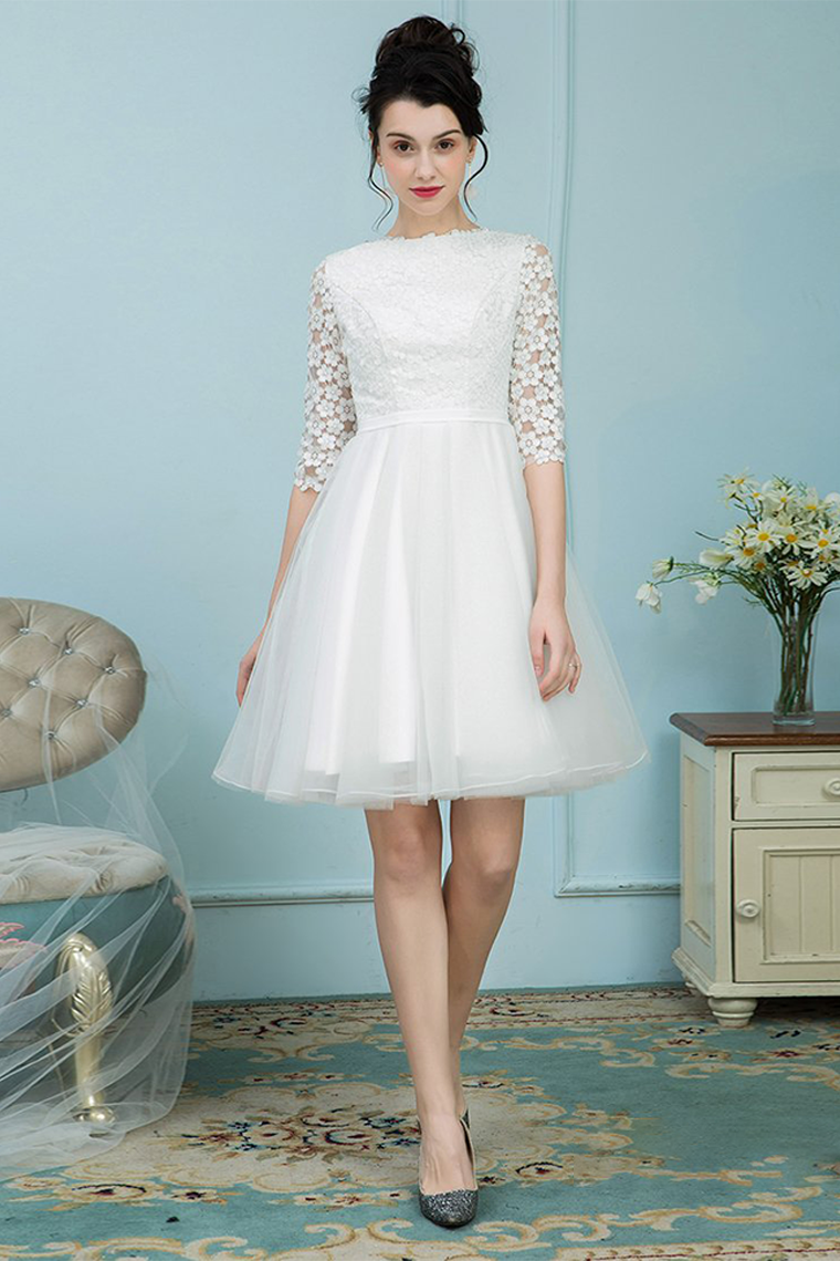 Bateau Lynn Homecoming Dresses White Tulle Short