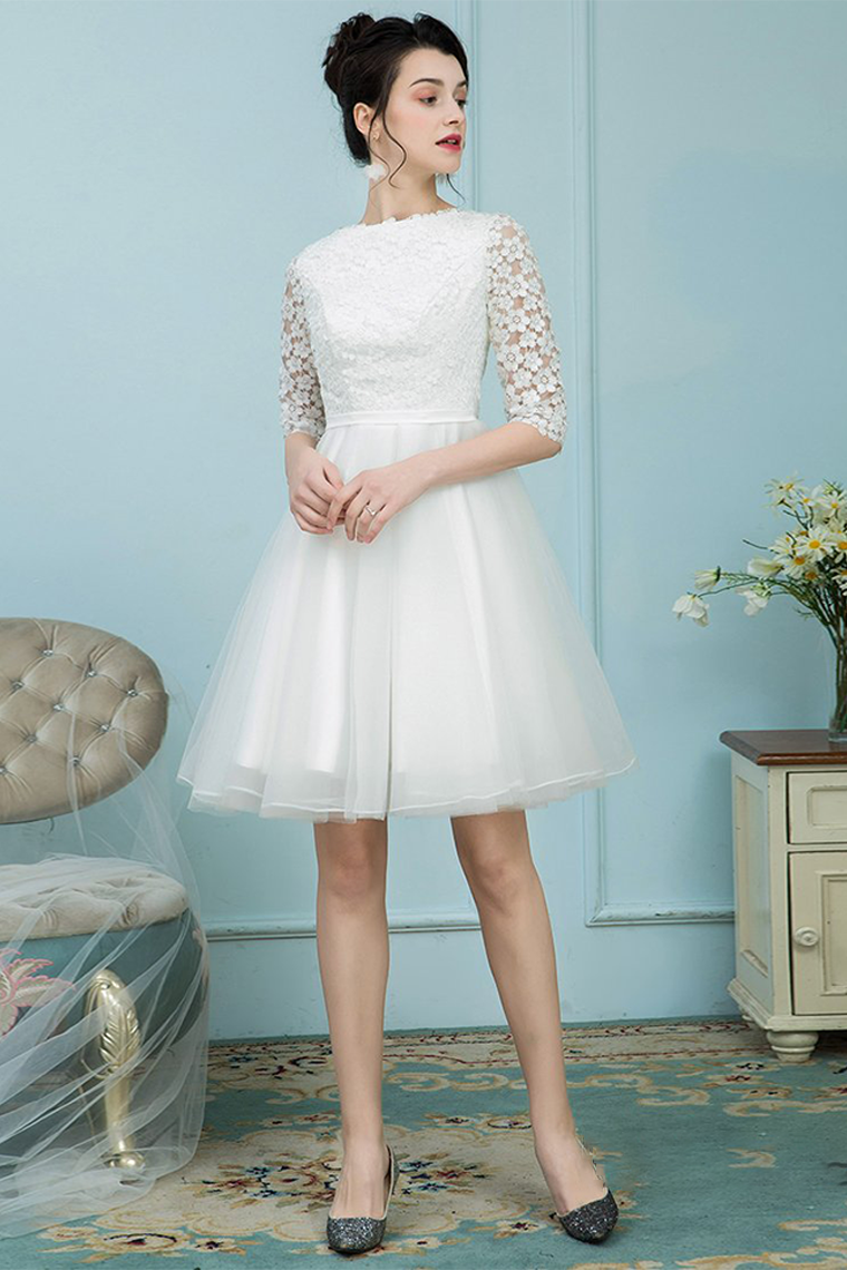 Bateau Lynn Homecoming Dresses White Tulle Short