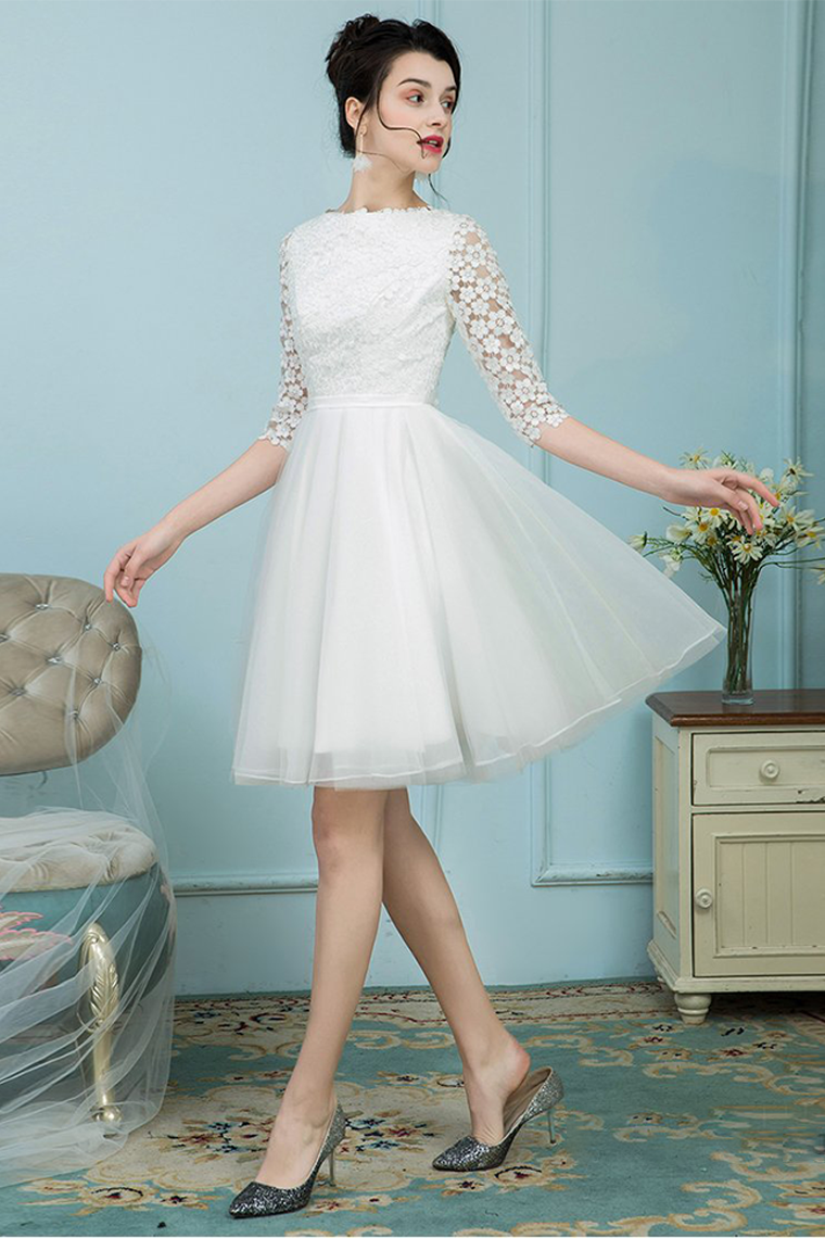 Bateau Lynn Homecoming Dresses White Tulle Short