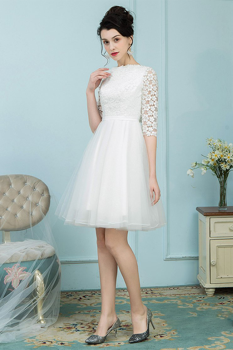 Bateau Lynn Homecoming Dresses White Tulle Short