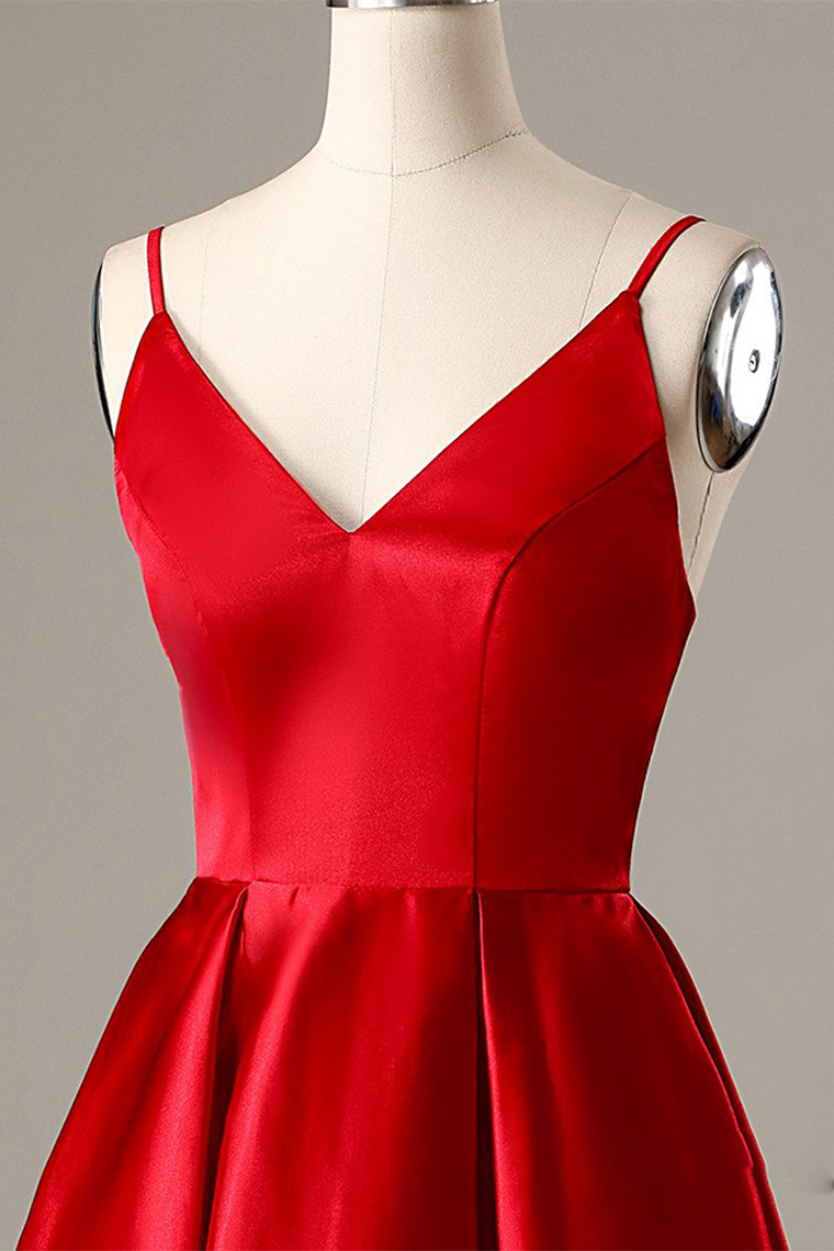 A-Line Spaghetti Straps Short Red Nathalie Homecoming Dresses With Pockets