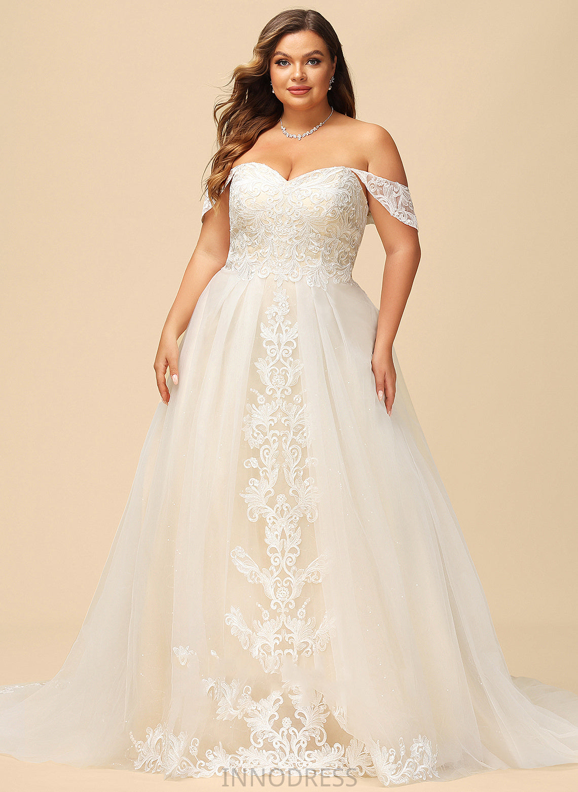 Court Dress With Sequins Wedding Dresses Ball-Gown/Princess Off-the-Shoulder Train Faith Wedding Tulle Lace