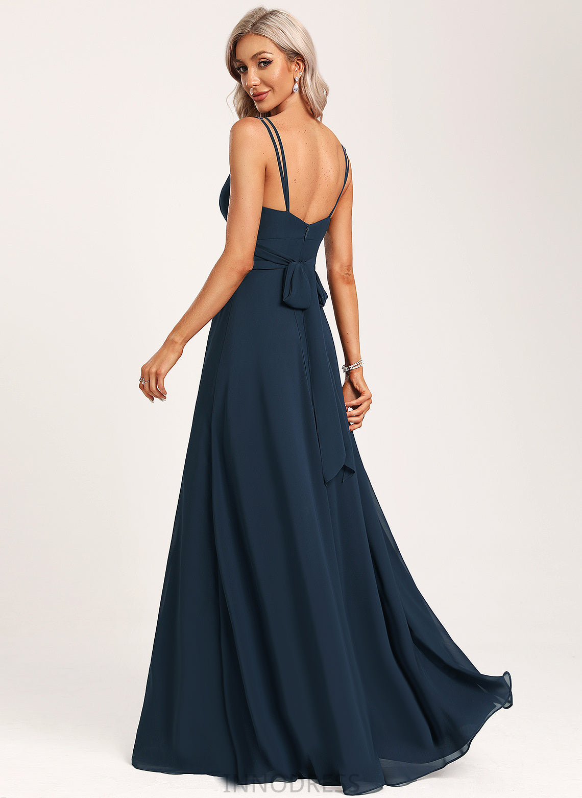 V-neck Length Embellishment Fabric Ruffle Floor-Length A-Line Silhouette Neckline Hortensia Bridesmaid Dresses