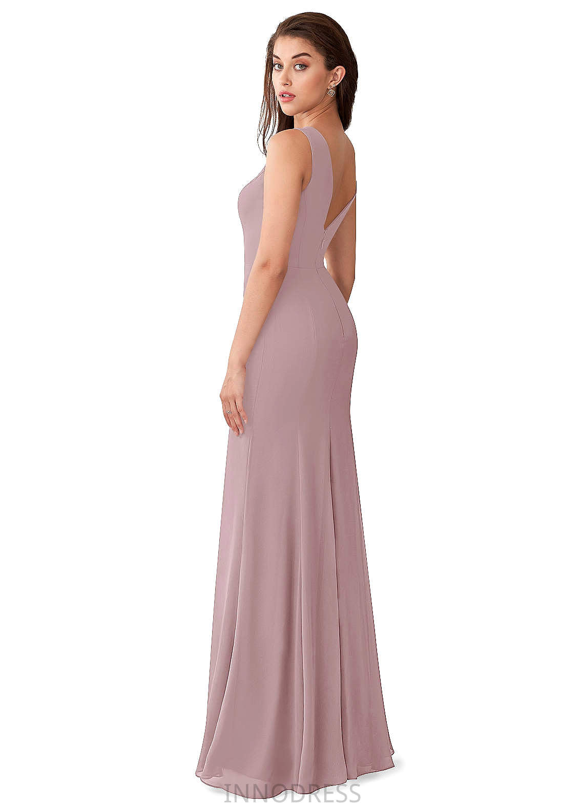 Gloria Floor Length Natural Waist Sleeveless Satin Sheath/Column V-Neck Bridesmaid Dresses