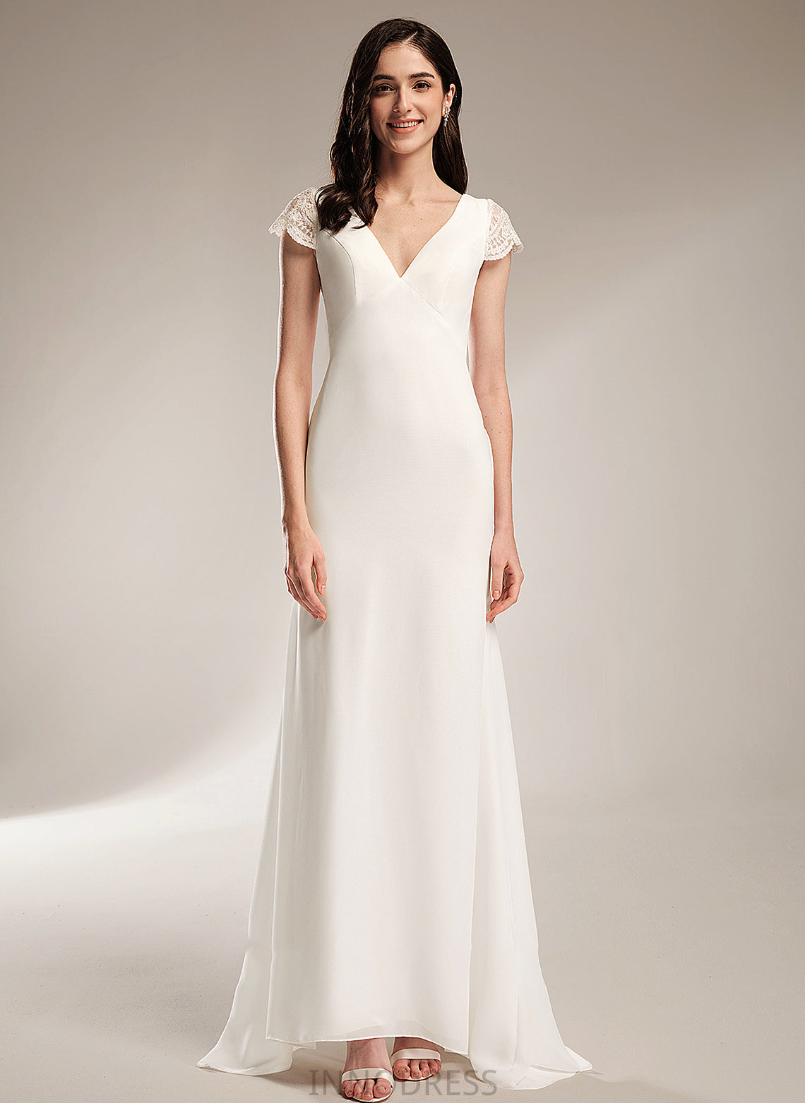 Lace Wedding With Sheath/Column V-neck Wedding Dresses Cassidy Train Dress Sweep