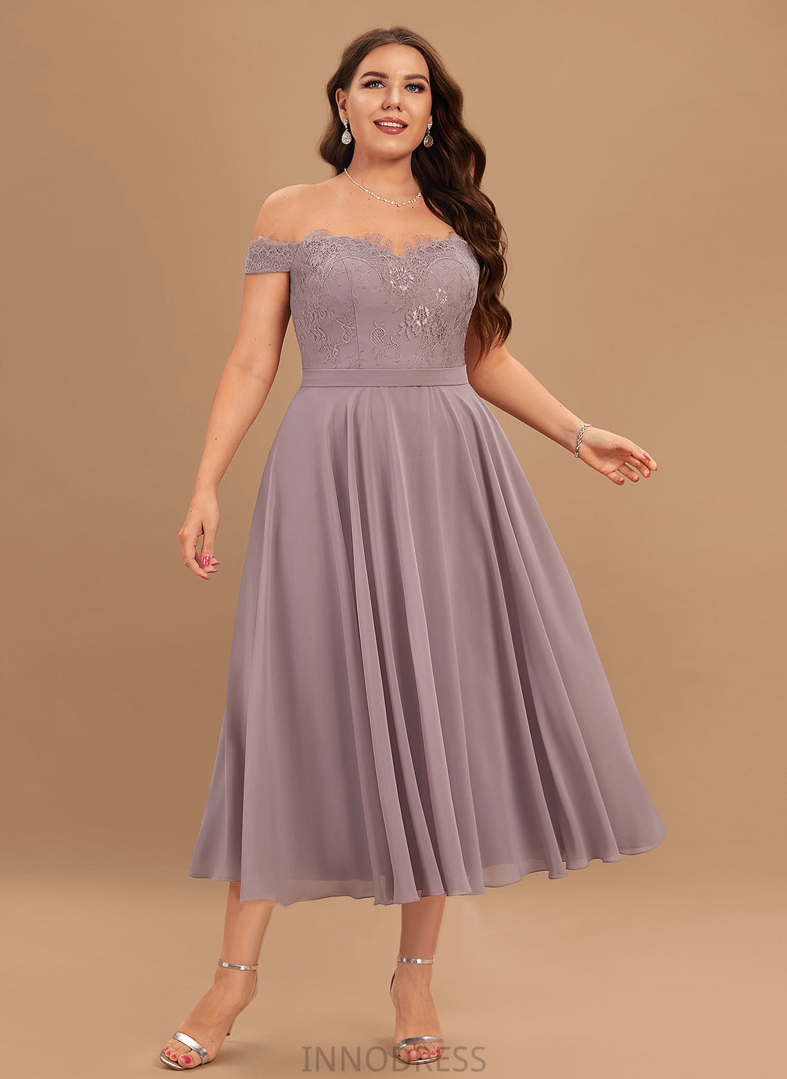 Neckline Tea-Length Embellishment Beading Silhouette Length Off-the-Shoulder Fabric A-Line Maureen Spaghetti Staps Floor Length Bridesmaid Dresses