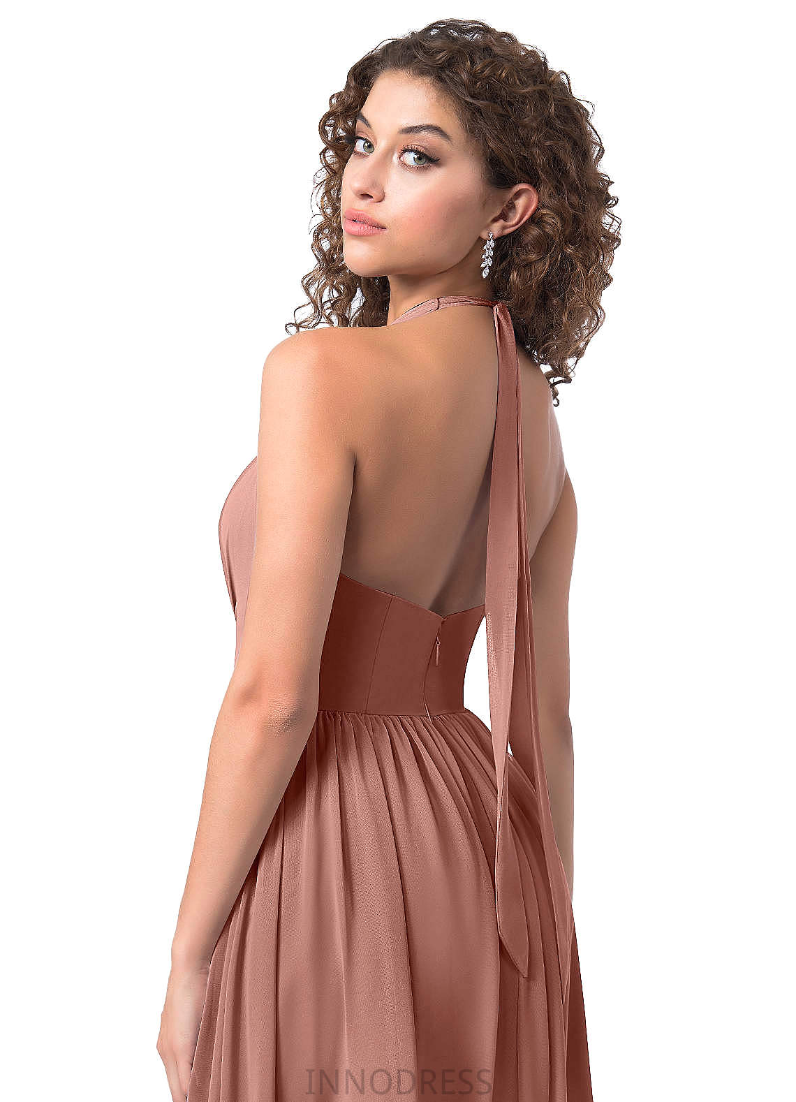 Salma Floor Length Sleeveless A-Line/Princess Natural Waist V-Neck Bridesmaid Dresses