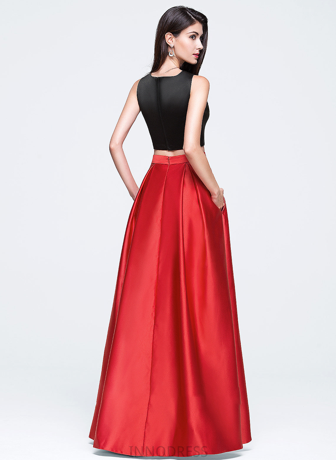 Neck Pockets Prom Dresses Scoop Rebekah Floor-Length Ball-Gown/Princess Satin With