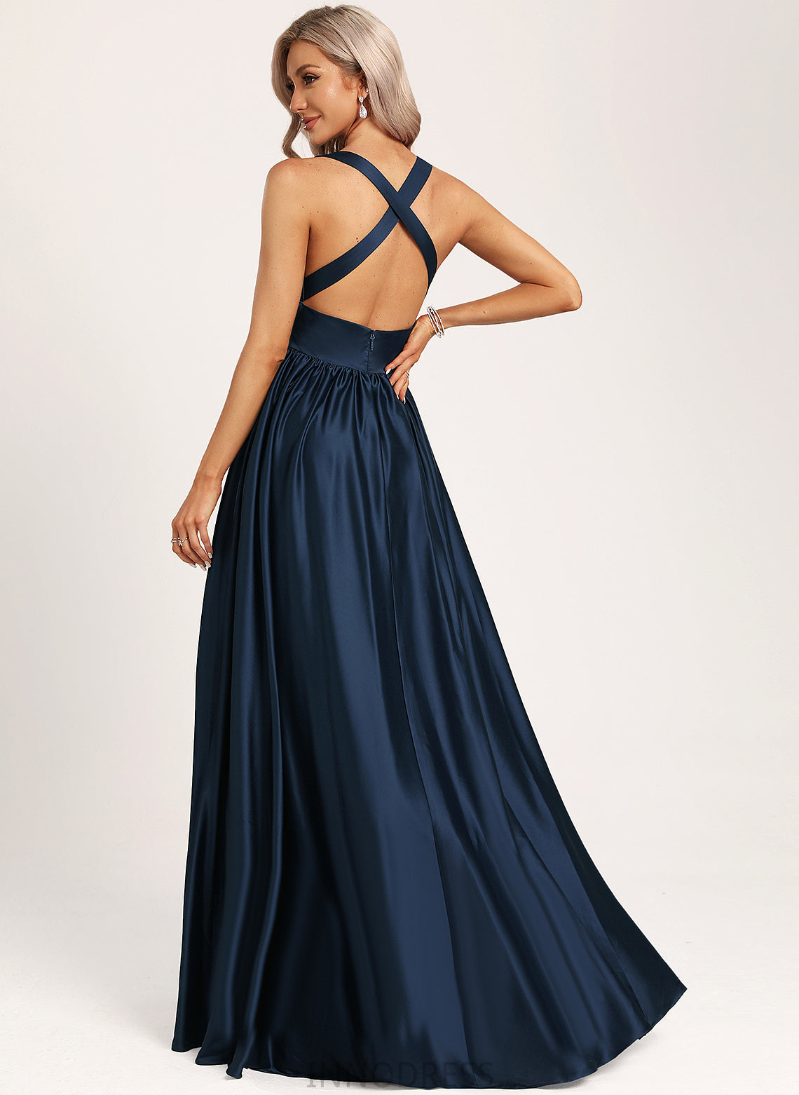 V-neck Silhouette Satin Neckline Length Fabric Straps&Sleeves A-Line Floor-Length Caitlin Bridesmaid Dresses